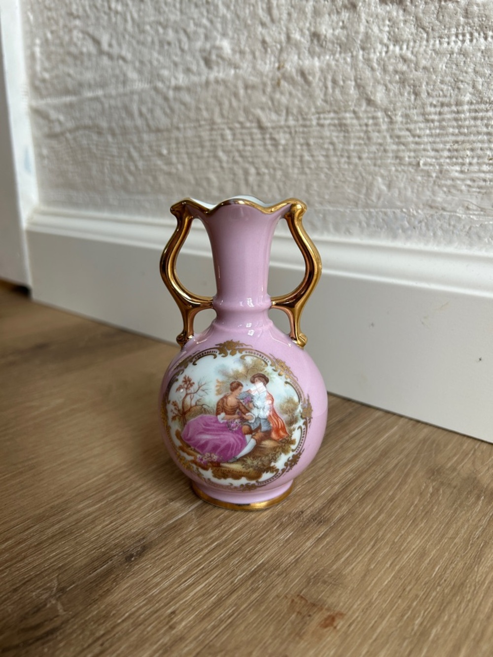 Limoges Pink Porcelain Double-Handled Vase with Gold Trim - Picture 8 of 13